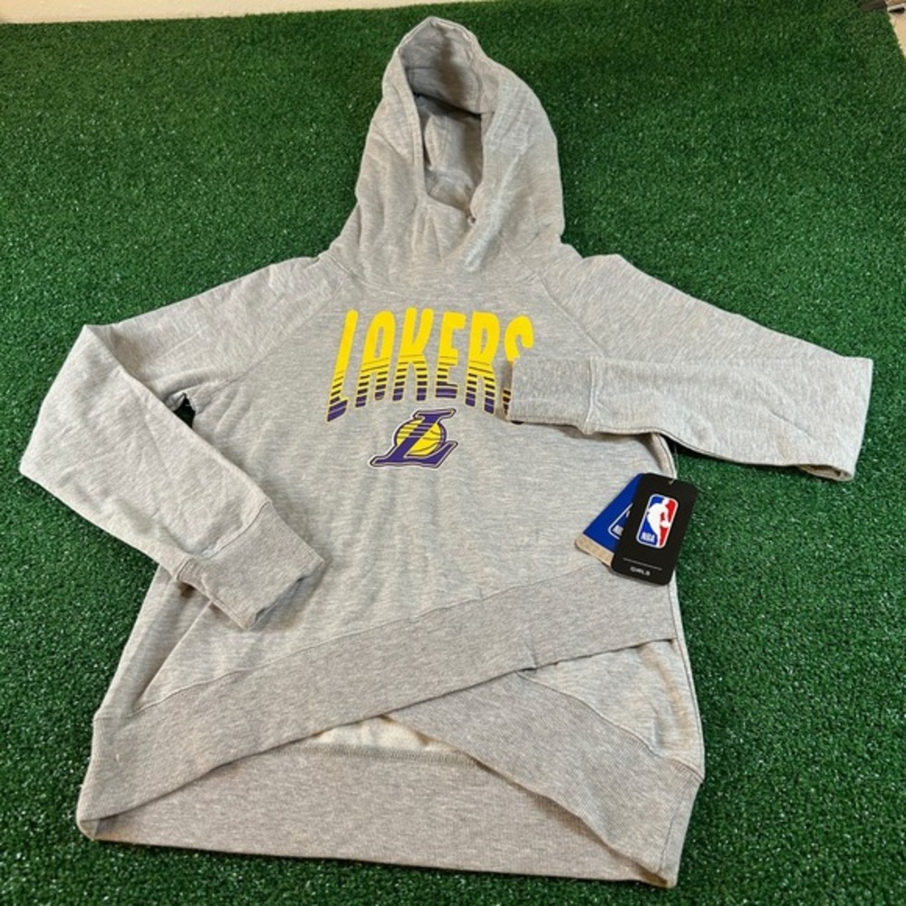 NBA Los Angeles Lakers Hoodie Pullover Sweatshirt Gray Girls Large 14 NWT